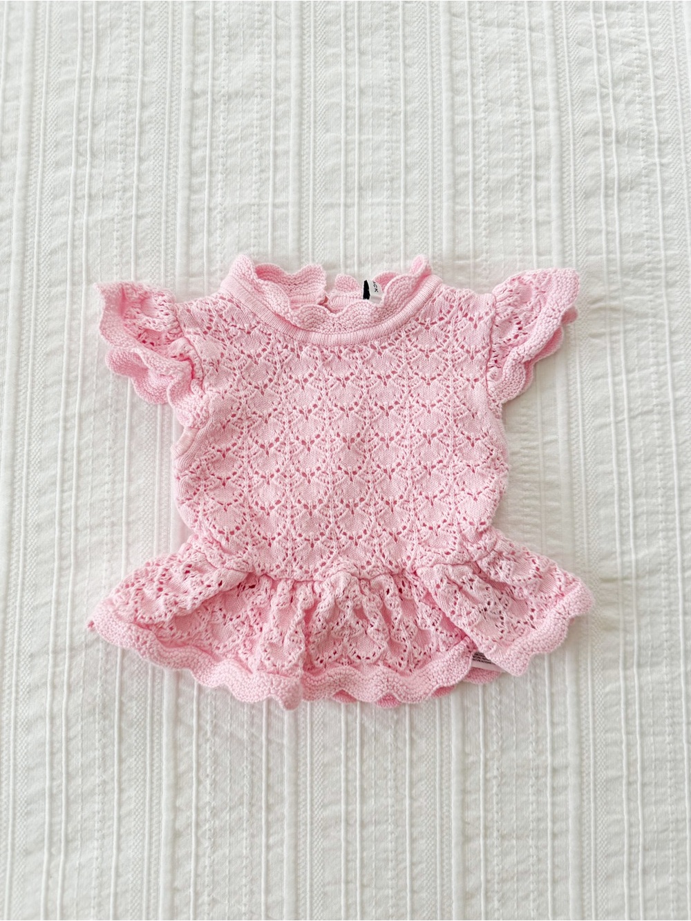 Janie and Jack Baby Girl 100% Cotton Crochet Peplum Top Bunny Pink 12–18M